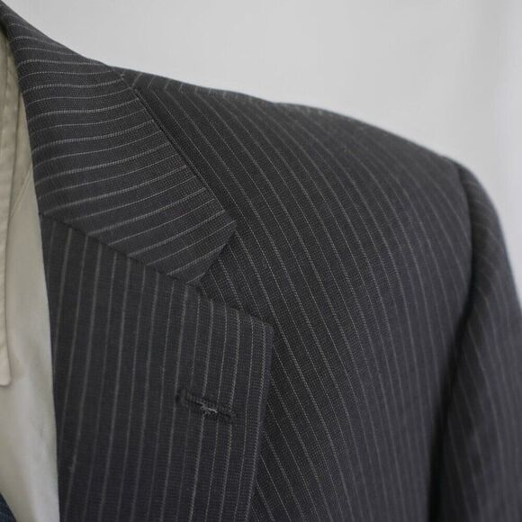 Hart Schaffner Marx Black Striped Wool 2 Button Suit Jacket 46R Tagged 48R - Picture 2 of 15